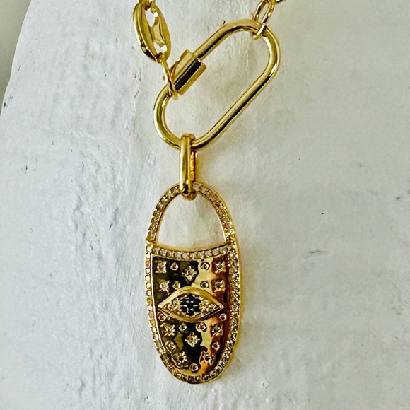 Evil eye pendant necklace, 18K gold plated necklace, carabiner connector NEW - Picture 5 of 9